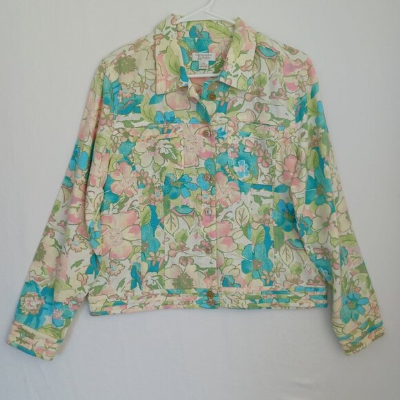 Christopher & Banks Linen Blend Jacket Pastel Floral Print Womens Medium - Picture 2 of 11